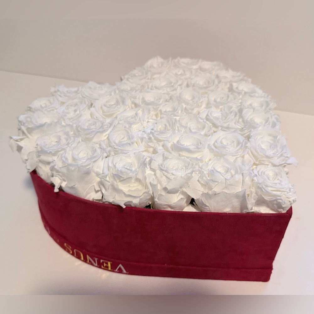 Venus Et Fleur Large Heart-Shaped Box with 36 Eternity White Roses - Picture 2 of 16